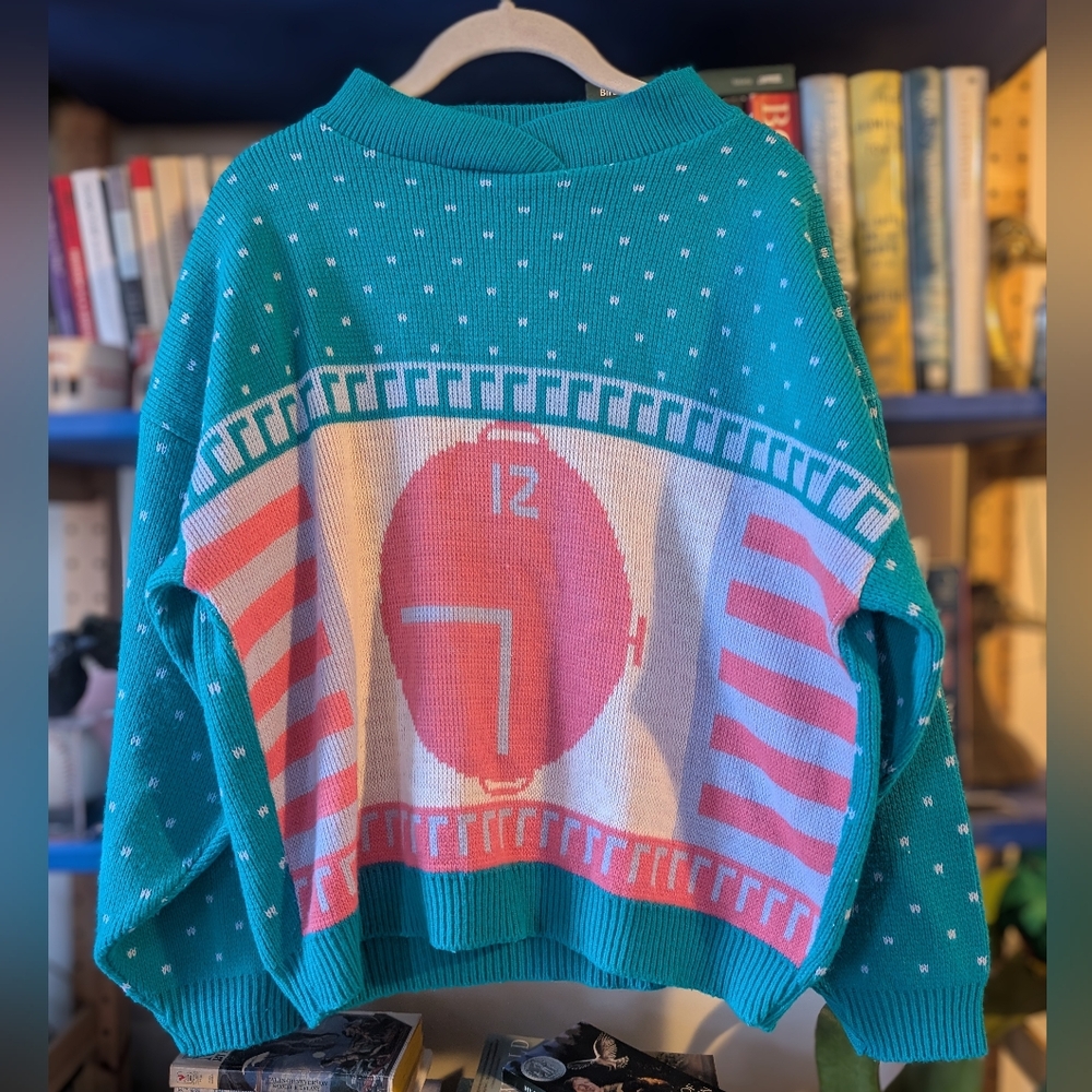 Vtg 80s Clock Sweater Mock Neck